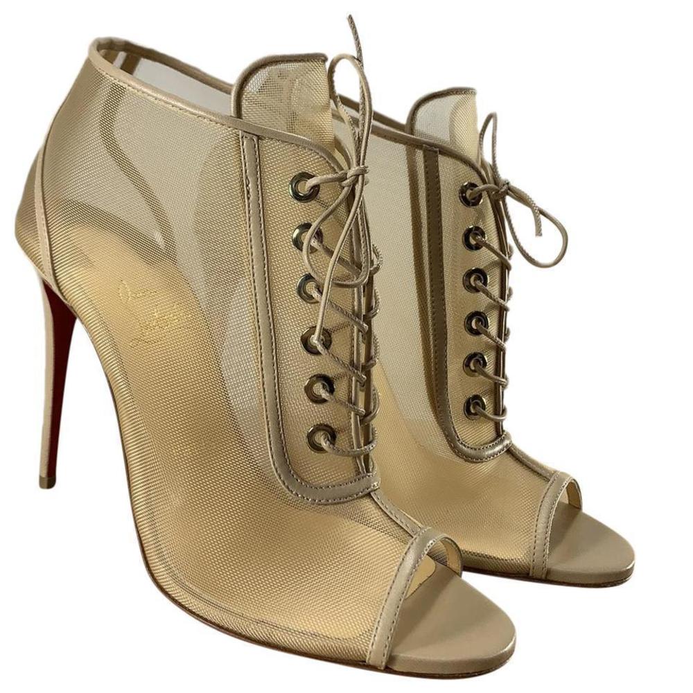 Open Ondessa 100mm See Through Mesh Lace Up Peep Booties D620